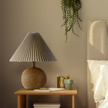 Aksel 17.25" Coastal Scandinavian Resin/Iron Sphere LED Table Lamp with Pleated Shade and Pull Chain - JONATHAN Y
